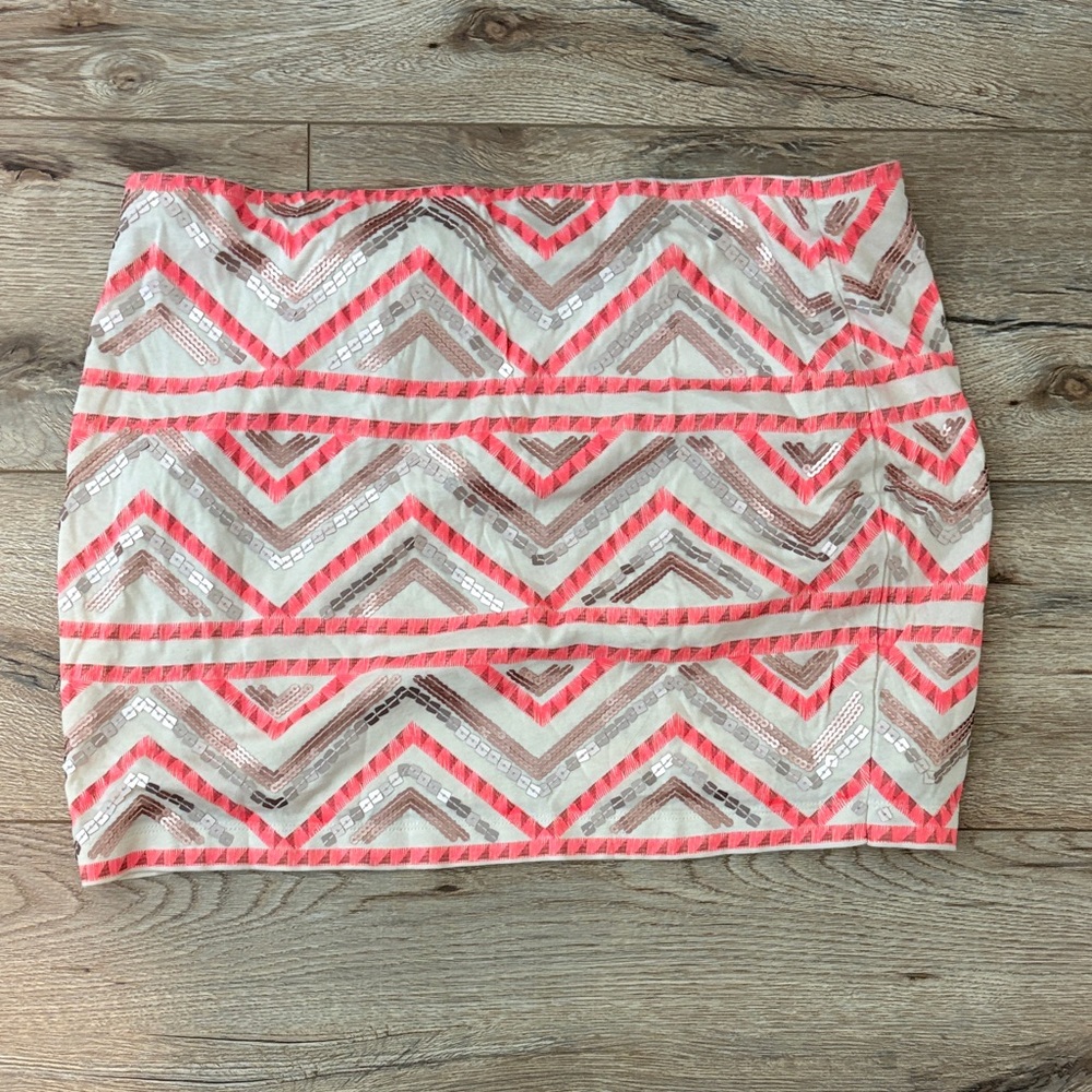 Express Coral Chevron Sequin Mini Skirt